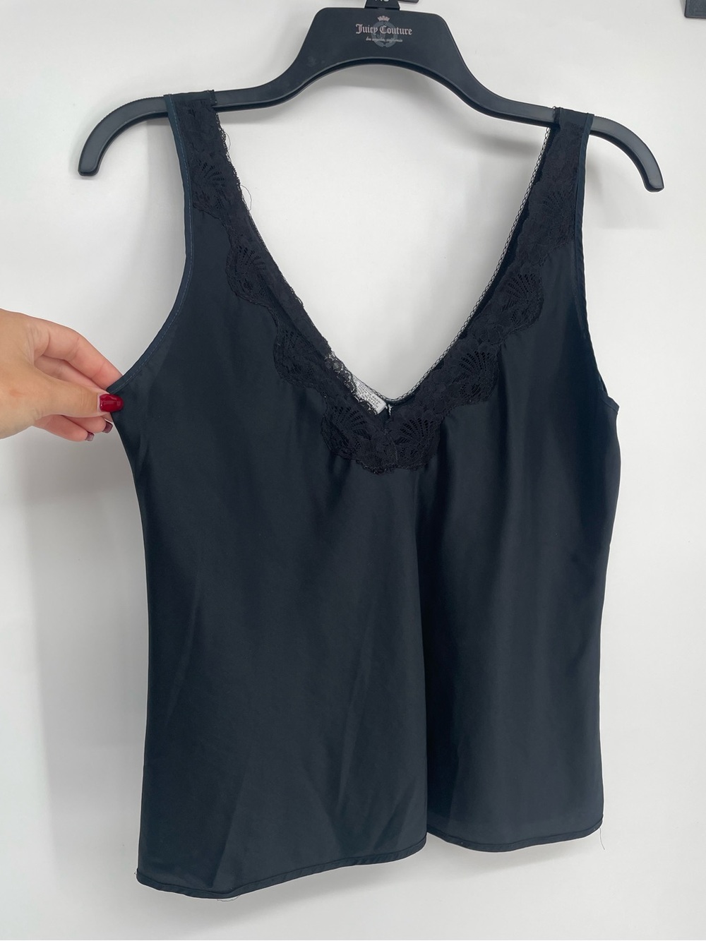 Vintage Lady Lynne Black Lingerie Slip Camisole Tank Top With Lace Trim